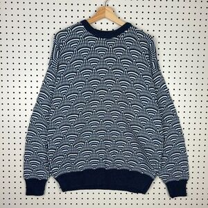 Vintage Chunky Knit Sweater Size XL Blue Monochrome Design USA Grandpa 90s PDX